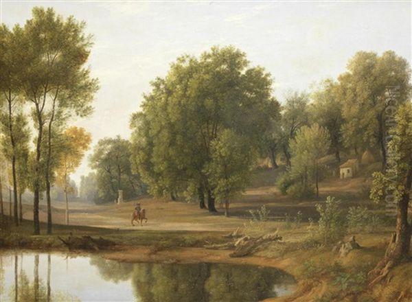A Wooded Landscape With A Figure On Horseback - view 1