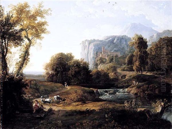 An Italianate Landscape With A Shepherd And Fishermen By A Stream Beyond - view 1