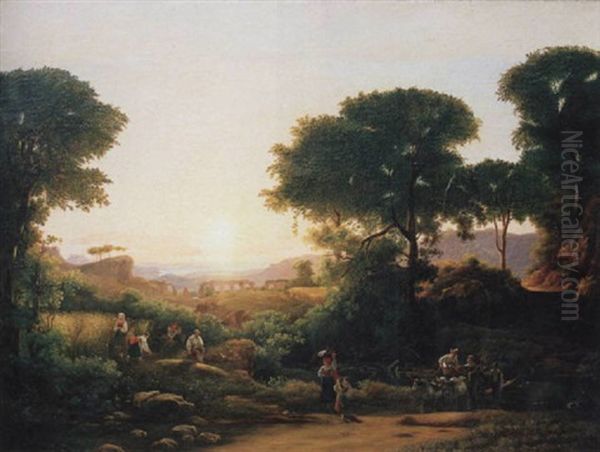 Italienische Landschaft Mit Heimkehrenden Bauern Und Aquedukt Im Mittelgrund - view 1