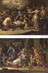 The Adoration Of The Shepherds (+ The Adoration Of The Magi; Pair) by Johann George Boehm the Elder