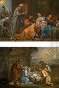 The Adoration Of The Shepherds (+ The Adoration Of The Magi; Pair) by Johann George Boehm the Elder