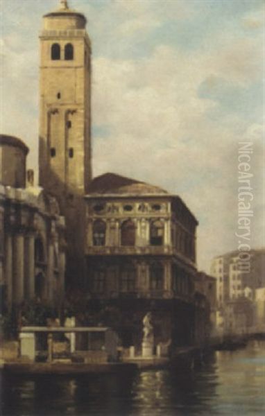 A Venetian Canal Scene And A Priest Crossing A Venetian Bridge - view 1