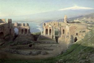 Das Antike Theater Von Taormina Mit Blick Auf Den Atna