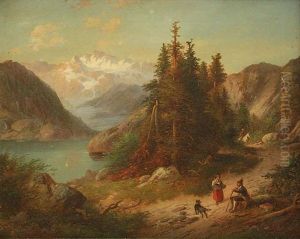 Romantische Gebirgsseelandschaft Mit Personenstaffage by Edouard Boehm