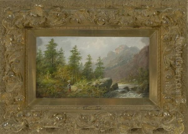 Herbstlandschaft Mit Flusslauf Und Waschetragerin - view 1