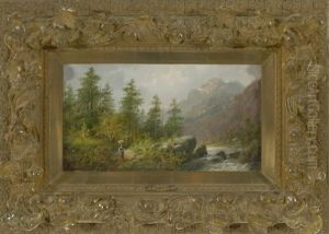 Herbstlandschaft Mit Flusslauf Und Waschetragerin