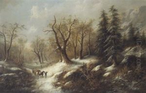 Holzarbeiter Im Winterwald