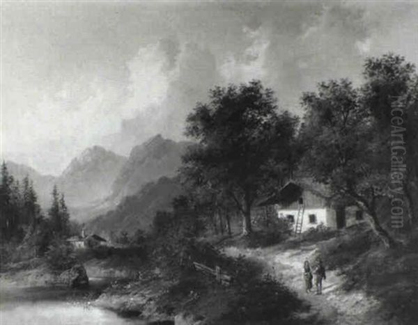 A Mountainous Valley With Peasants On A Path - view 1