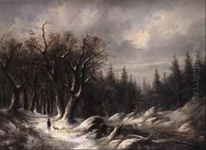Vinterlandskab Med Jaeger Med Sin Hund by Edouard Boehm