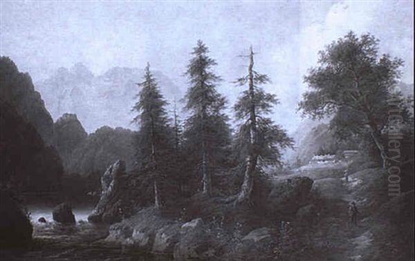 Figures In An Alpine Landscape - view 1