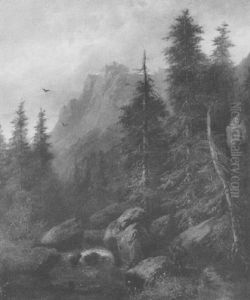 Abendliche Gebirgslandschaft Mit Staffage by Edouard Boehm