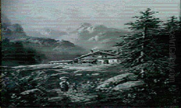 Figures In An Alpine Landscape - view 1