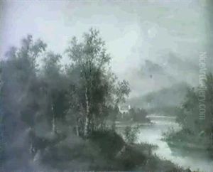 Landscape With Figures And Lake by Edouard Boehm