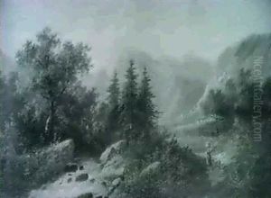 Reisigsammlerin Am Waldbach by Edouard Boehm