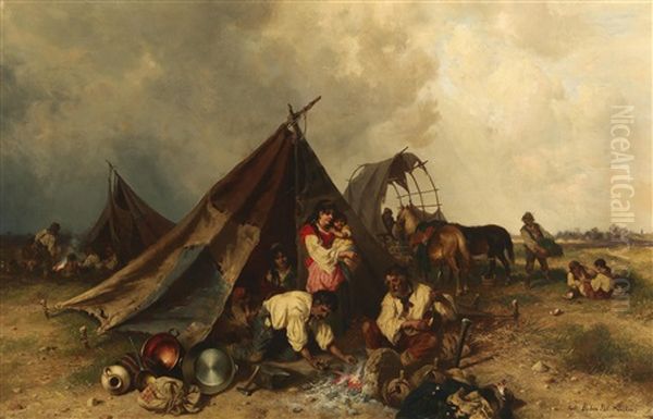 Hungarian Shepherds And Gypsies Resting In The Evening - view 1