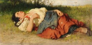 Junge Frau Im Gras Schlafend Junge Frau Im Gras Schlafend