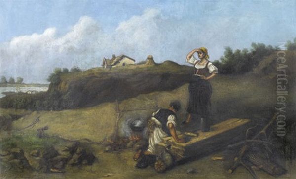 Rastendes Fischerpaar Am Offenen Feuer - view 1