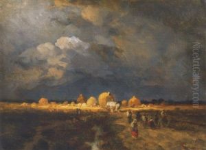 Szenagyujtes (gathering Hay) by Pal (Paul) Boehm