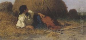Rast Bei Feldarbeit by Pal (Paul) Boehm