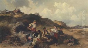 Fischerfamilie Bei Der Mittagsmahlzeit Am Flussufer