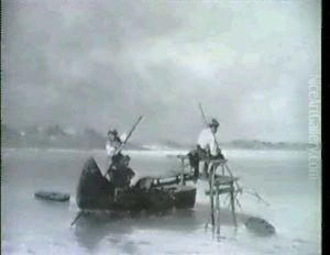 Chiemseefischerpaar Auf Einem Steg Beim Fischen by Pal (Paul) Boehm