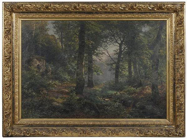 Two Deer By A Verdant Woodland Stream - view 1