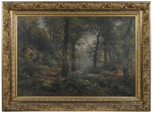 Two Deer By A Verdant Woodland Stream by Heinrich Boehmer