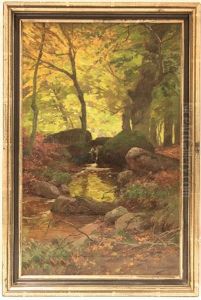 Bachlauf Im Tiefen Laubwald by Heinrich Boehmer