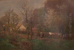 Bluhende Fruhlingslandschaft Mit Bachlauf by Heinrich Boehmer
