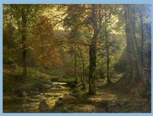 Waldladnschaft Mit Bach Und Reh Waldladnschaft Mit Bach Und Reh