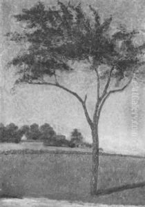 Baum Auf Einer Sommerwiese Mit Blick Auf Ein Gehoft by Heinrich Boehmer