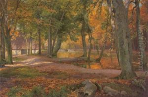 Herbstlicher Waldweg Am Flus by Heinrich Boehmer