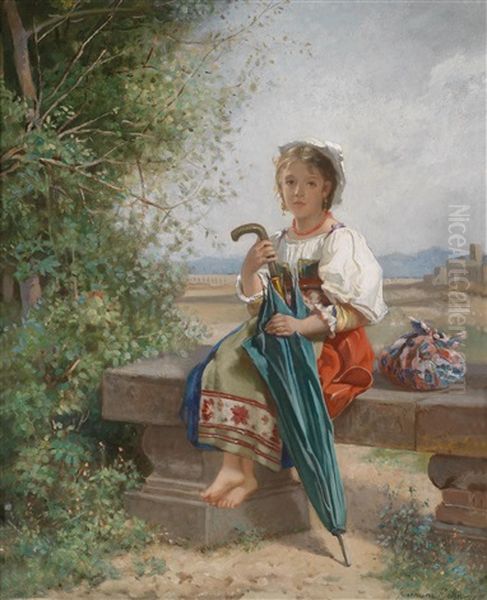 Romisches Madchen Auf Der Rast In Campagnalandschaft - view 1