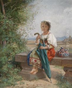 Romisches Madchen Auf Der Rast In Campagnalandschaft by German von Bohn