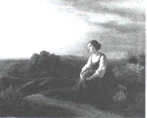 Peasant Woman Resting On A Hill Top by German von Bohn