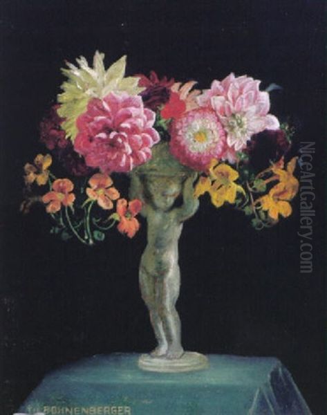 Bunter Blutenstraus In Aufsatzschale Mit Putto - view 1