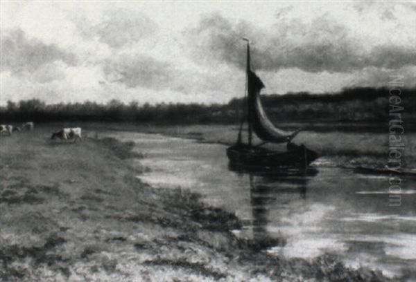 Hollandische Fluslandschaft Mit Segelkahn - view 1