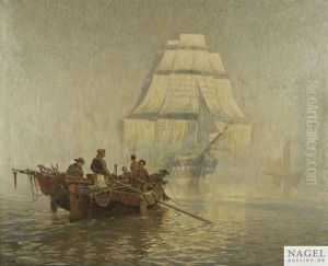 Dreimaster Mit Beiboot Wahrend Einer Flaute by Hans Bohrdt