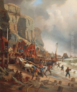 English Fisher-boats On The Shore Of Heligoland by Hans Bohrdt