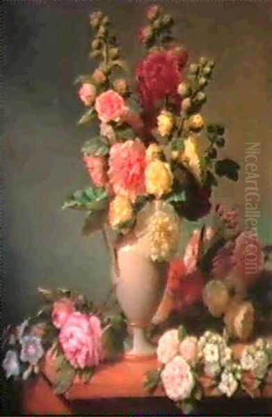 Roses Tremieres, Freesias, Pivoines, Deutzias, Oeillets     De Poetes Dans Un Vase - view 1