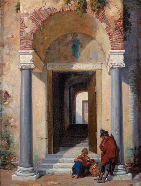 Couple A L"entree D"une Eglise Probablement A Rome - view 1