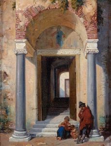 Couple A L"entree D"une Eglise Probablement A Rome by Jules Boilly