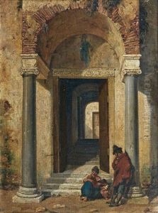 Couple A L'entree D'une Eglise A Rome (?) by Jules Boilly