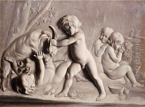 Putti Playing With A Goat by Jules Boilly