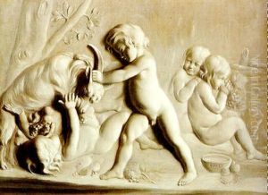 Putti At Play With A Goat And Grapes: An Allegory Of Wine Or A Season by Jules Boilly