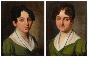 Portraits Of Two Young Women, Bust Length, Dressed In Green by Louis Leopold Boilly