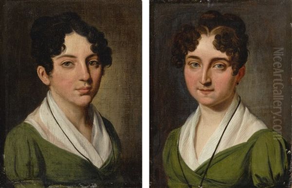Portraits Of Two Young Woman, Bust Length, Dressed In Green - view 1