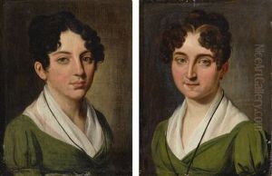 Portraits Of Two Young Woman, Bust Length, Dressed In Green by Louis Leopold Boilly
