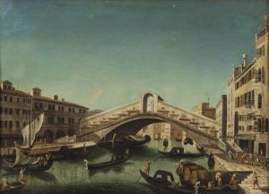 Il Ponte Di Rialto Visto Da Sud Con La Riva Del Carbone A Destra E Quella Del Vino A Sinistra by Francesco Albotto