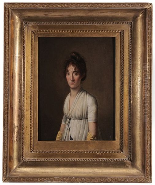 Portrait Of A Woman With Curly Hair, Wearing Yellow Gloves - view 1